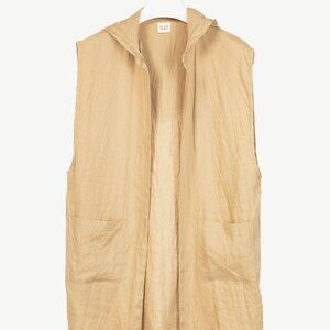 IN THE MIDDLE Ibiza Tan Linen Open-Front Hoodie Vest